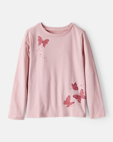 girls butterfly long-sleeve graphic tee - purple