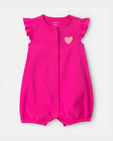 baby girl 'little love' heart short-sleeve romper - pink