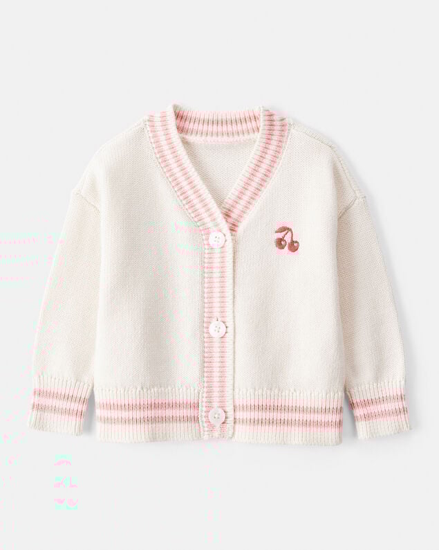 Product image 1 of Baby Girl Cherry Cotton Long-Sleeve Sweater - White