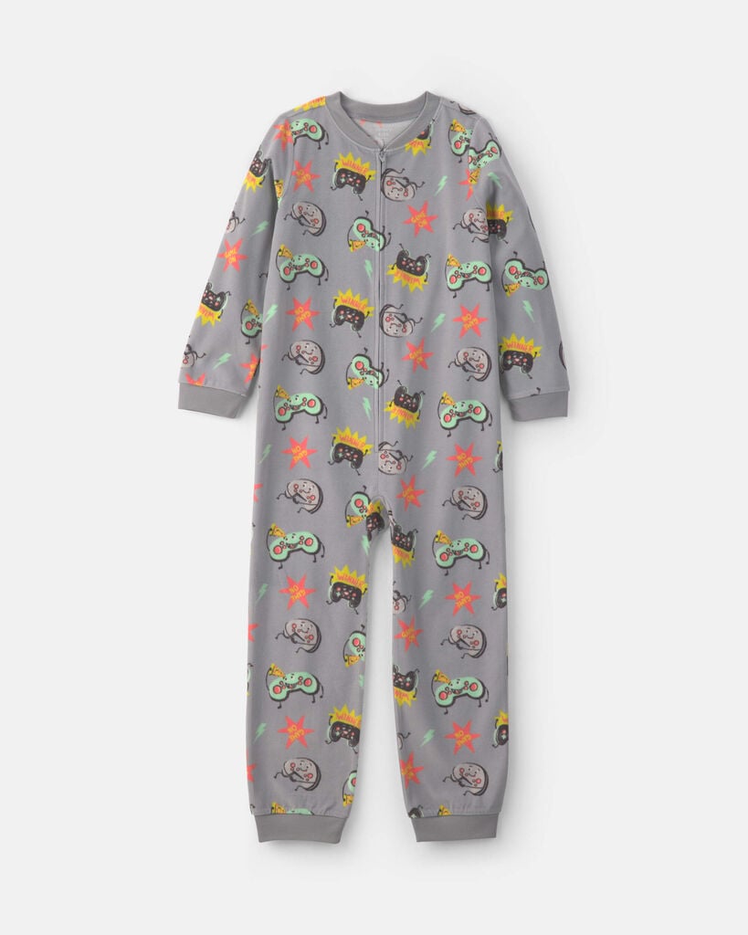 Carter's Little & Big Kid Boys Crew Neck Long Sleeve One Piece Pajama, 8, Gray