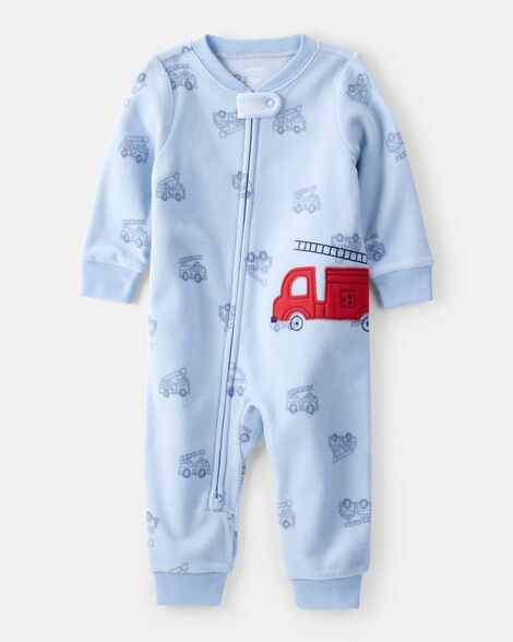 toddler boy firetruck loose fit long-sleeve pajamas - blue