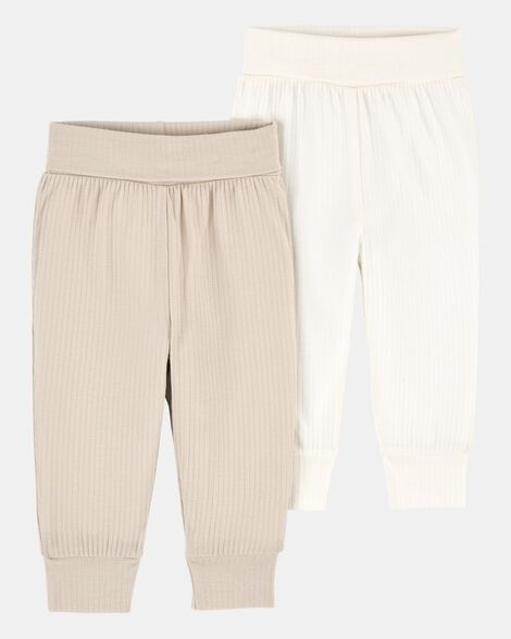 baby girl 2-pack purelysoft pull-on pants - khaki/ivory