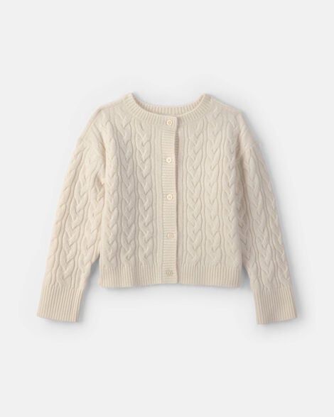 Girls Cable Knit Cardigan Sweater - Cream