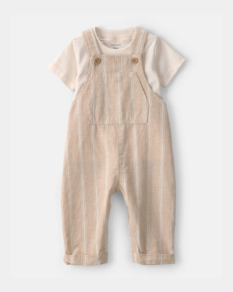 baby 2-piece stripe overall set - khaki