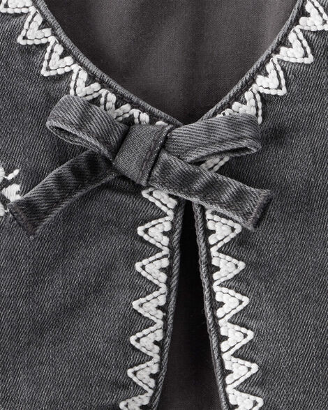 Baby Girl Western Denim Sleeveless Vest - Grey