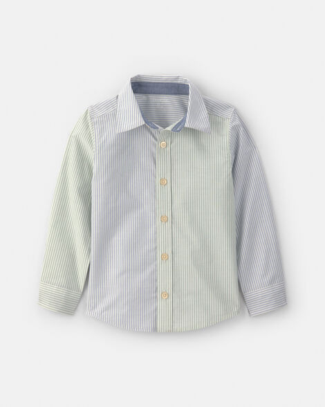 Toddler Boy Poplin Button-Down Shirt- Green/Blue