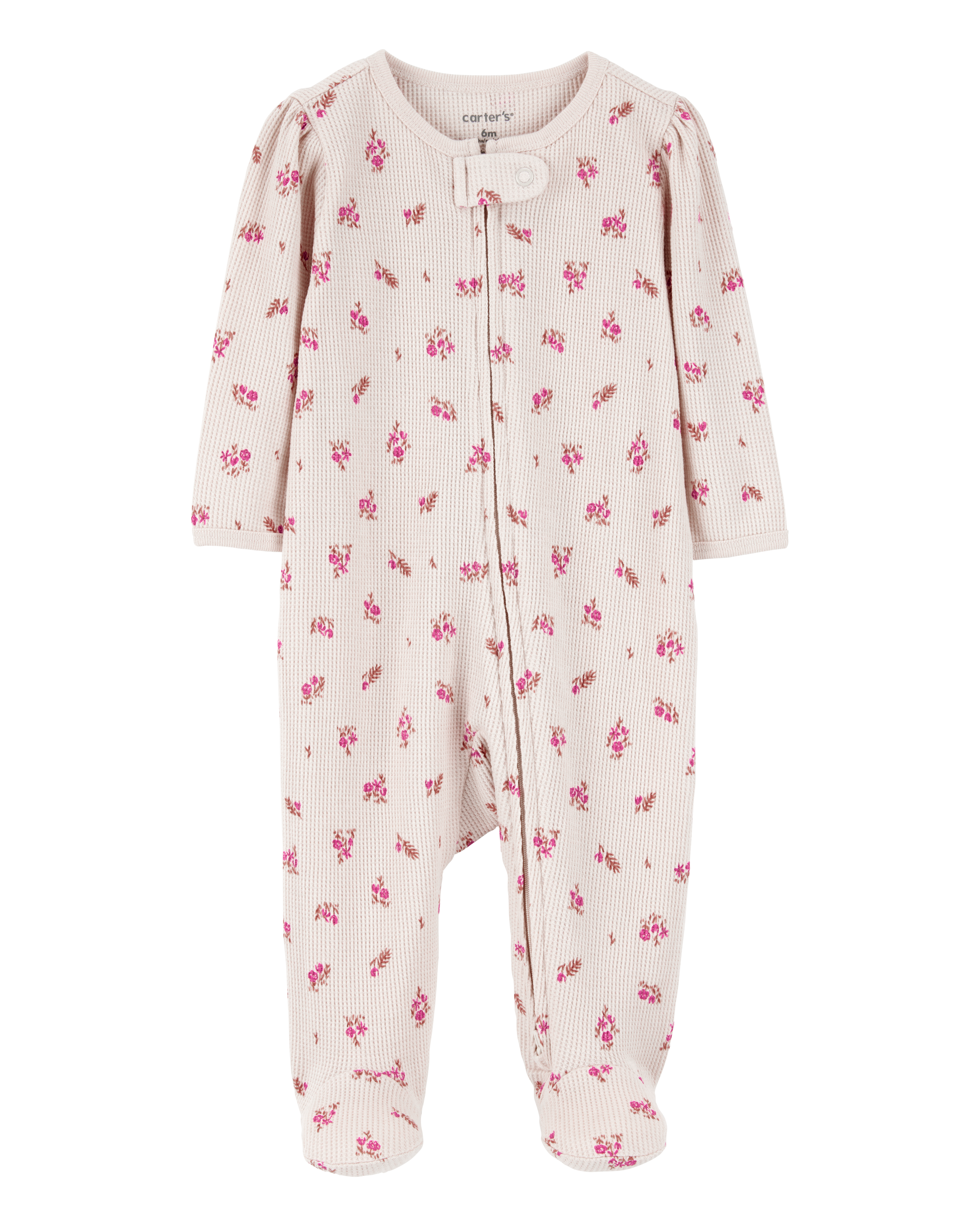 Baby Floral 2-Way Zip Waffle Knit Sleep & Play Pajamas - Khaki