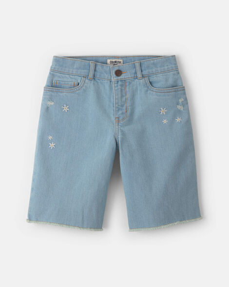 Girls Floral Denim Shorts - Medium Wash