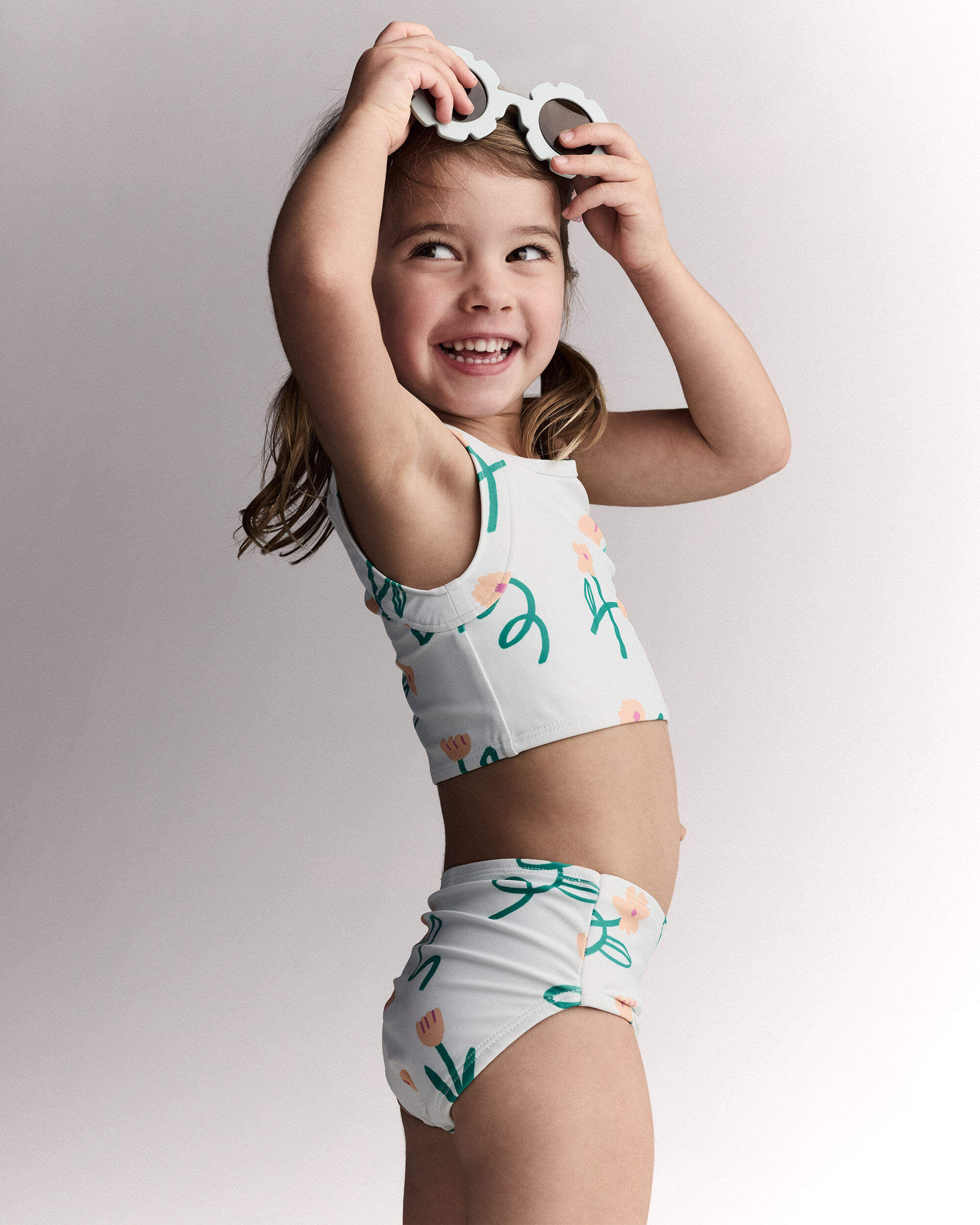 Otter Avenue Toddler Girl Tankini in Floral Print 12M Light Green