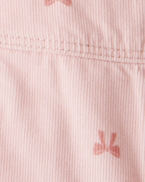 Baby Girl Bow Print Corduroy Overalls - Pink