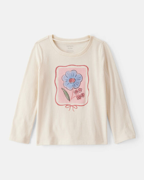 toddler girl flower long-sleeve graphic tee - cream