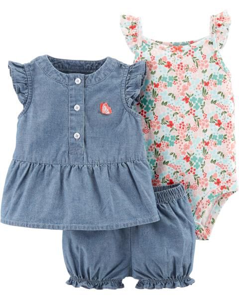 baby girl carter's floral tee & chambray shortalls set