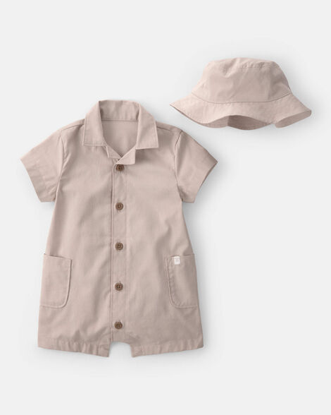 Carter's Baby Boys Boy 2-Piece Canvas Short-Sleeve Romper Set - Khaki 24M Khaki