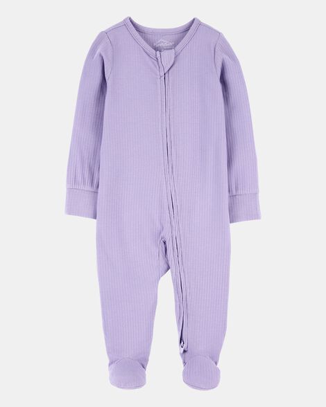 baby girl solid 2-way zip purelysoft sleep & play pajamas - purple
