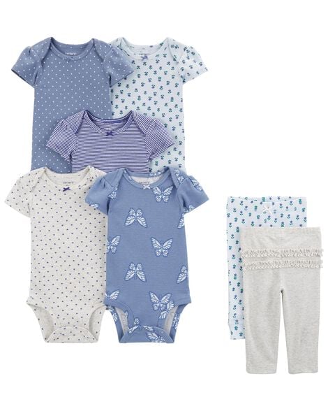 Product image 1 of Baby 7-Piece Short-Sleeve Bodysuits & Pull-On Pants Set