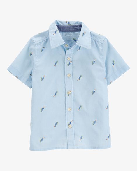  Product image 1 of Toddler Toucan Print Short-Sleeve Button-Front Shirt - Blue