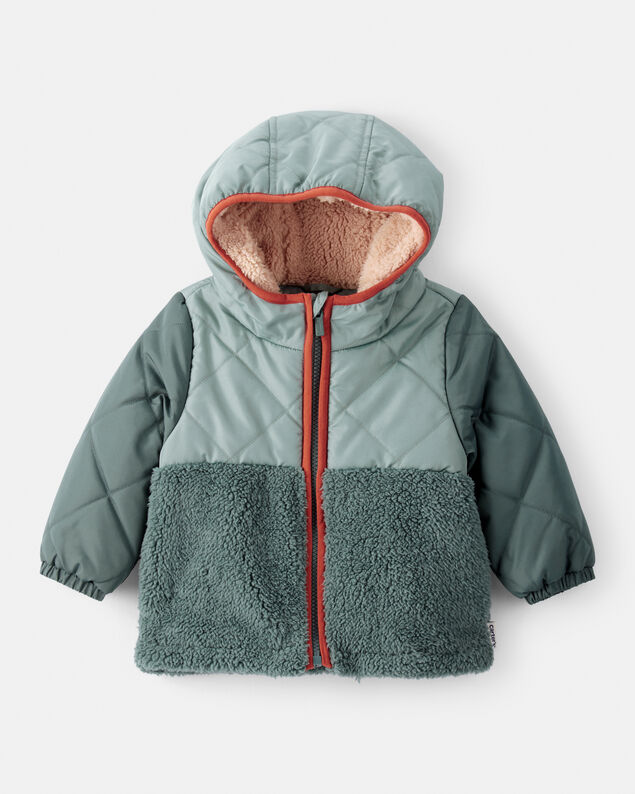 Product image 1 of Baby Boy Long-Sleeve Midweight Quilted Sherpa Jacket - Green