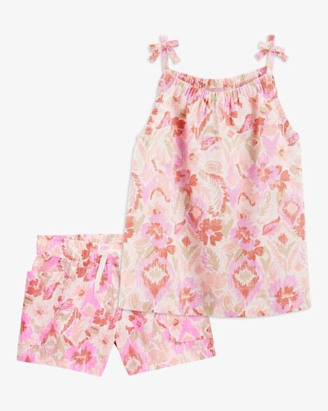 Product image 1 of Baby 2-Piece Floral Print Tank & Drawstring Shorts Set - Pink