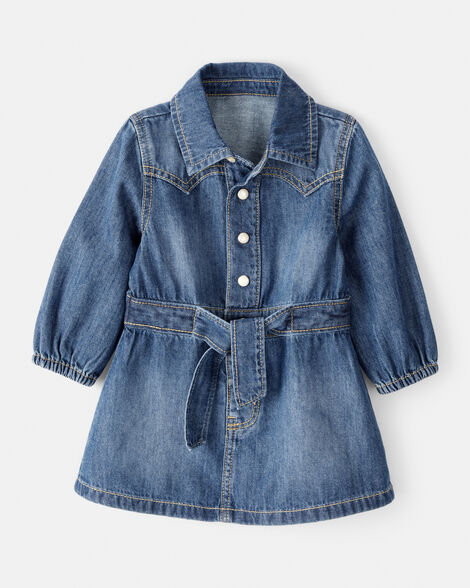 Product image 1 of Baby Girl Cotton Denim Long-Sleeve Dress - Blue