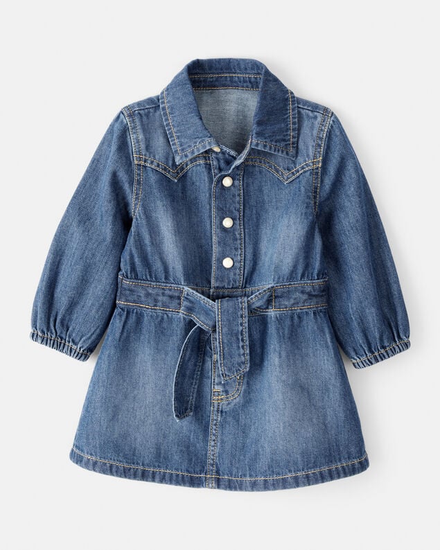 Product image 1 of Baby Girl Cotton Denim Long-Sleeve Dress - Blue