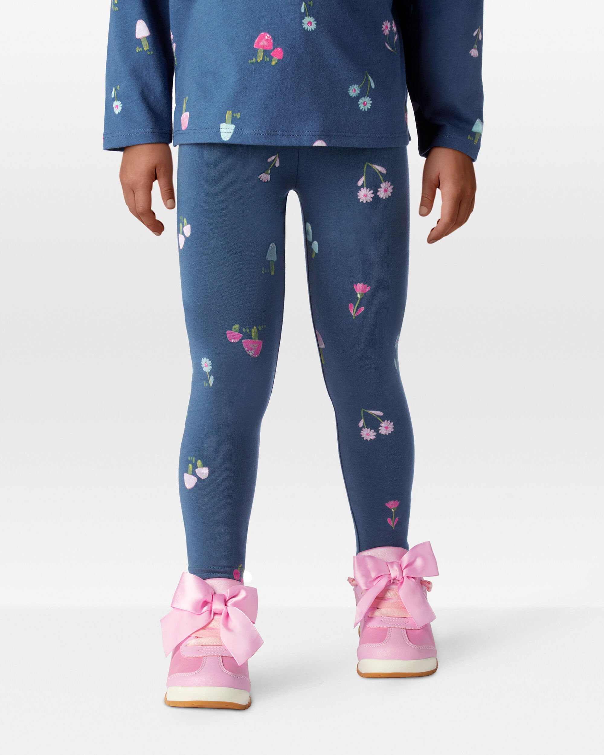 Toddler Girl Floral Cotton Pull-On Stretch Leggings - Blue