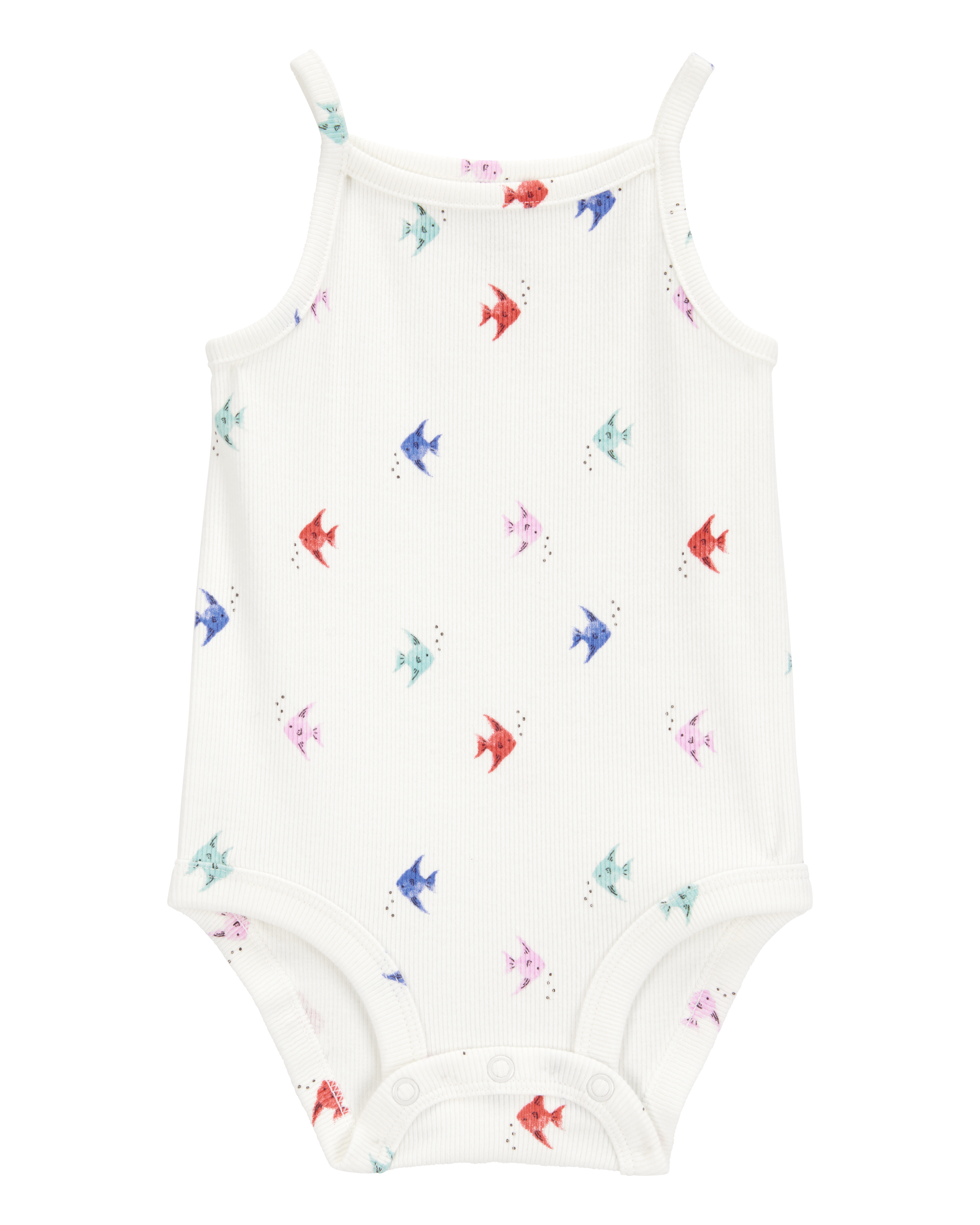 Baby Girl Fish Print Sleeveless Bodysuit - Ivory