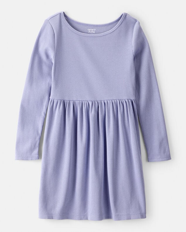 Product image 1 of Girls Long Sleeve Cotton Dress - Purple