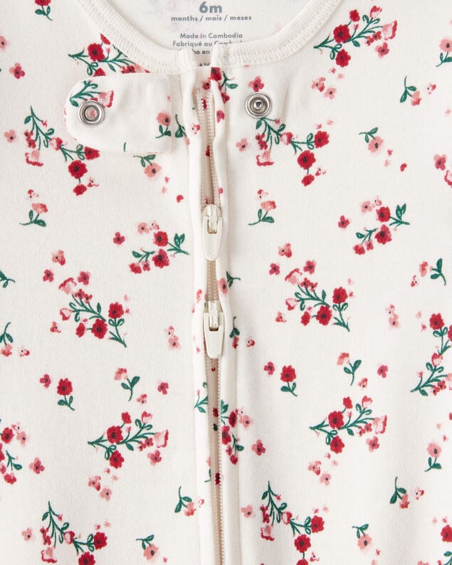 Product image 2 of Baby Girl Bow Floral Print 100% Cotton Sleep & Play Pajamas - White/Red