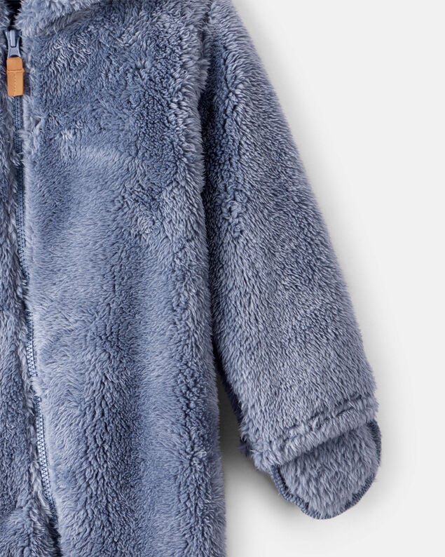 Product image 2 of Baby Boy Sherpa Long-Sleeve Hooded Jumpsuit - Blue