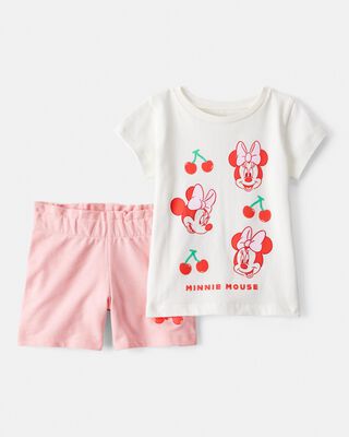 Toddler 2-Piece Minnie Mouse Flutter-Sleeve Gauze Top & Short Set - Cream