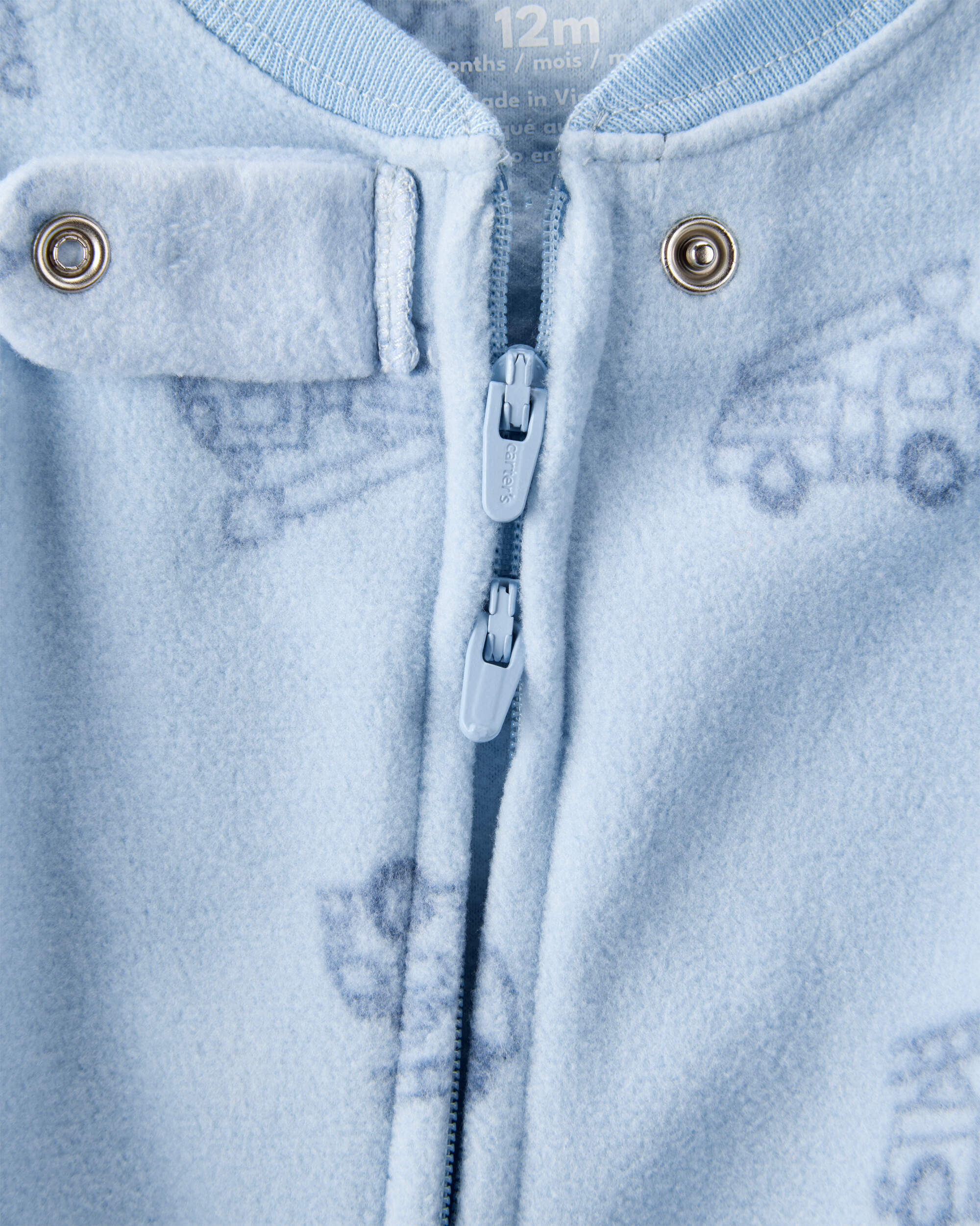 Toddler Boy Firetruck Print Loose Fit Long-Sleeve 2-Way Zip Pajamas - Blue