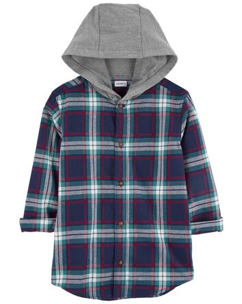 Kid Hooded Flannel Button-Front Shirt