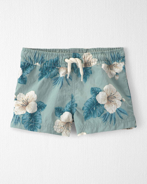 Baby Boy Recycled Swim Trunks in Blue Hibiscus