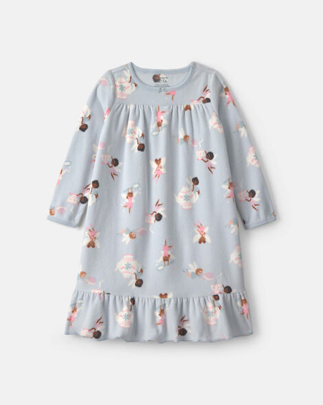 girls fairies fleece loose fit night gown - blue