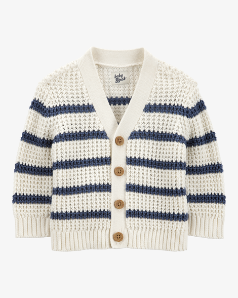 Baby Striped Button-Front Sweater Knit Cardigan - Cream