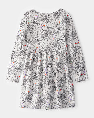 Product image 2 of Girls Halloween Spiderwebs Long-Sleeve Dress - Black/White