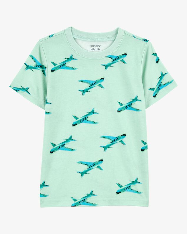 Product image 1 of Baby Boy Airplane Print Knit Short-Sleeve Tee - Green