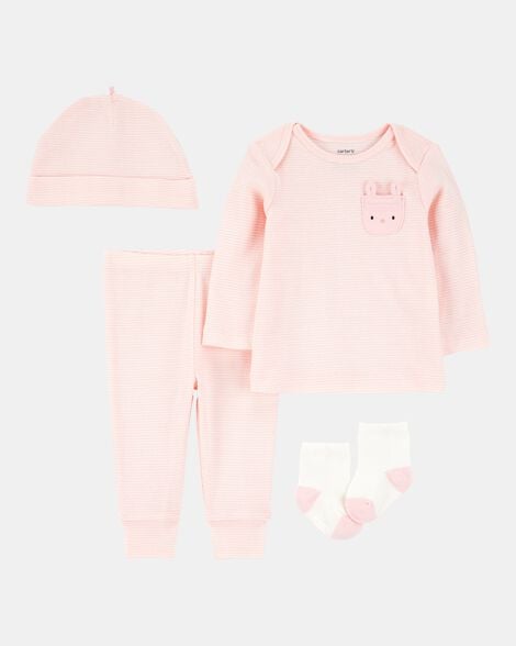 baby 4-piece bunny outfit set - pink/white