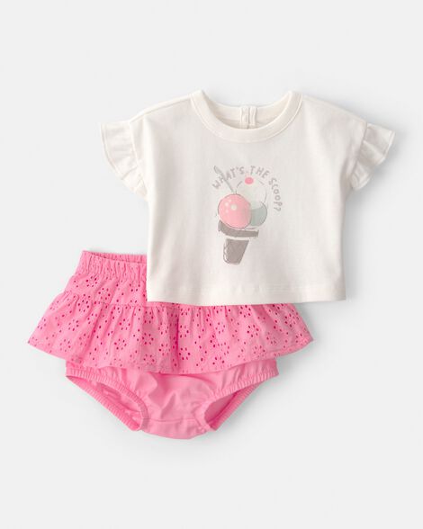 baby girl 2-piece ice cream top & short set - pink