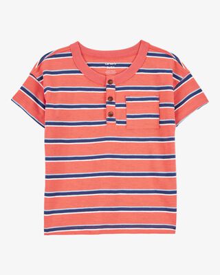 Product image 1 of Toddler Striped Cotton Short-Sleeve Henley - Orange