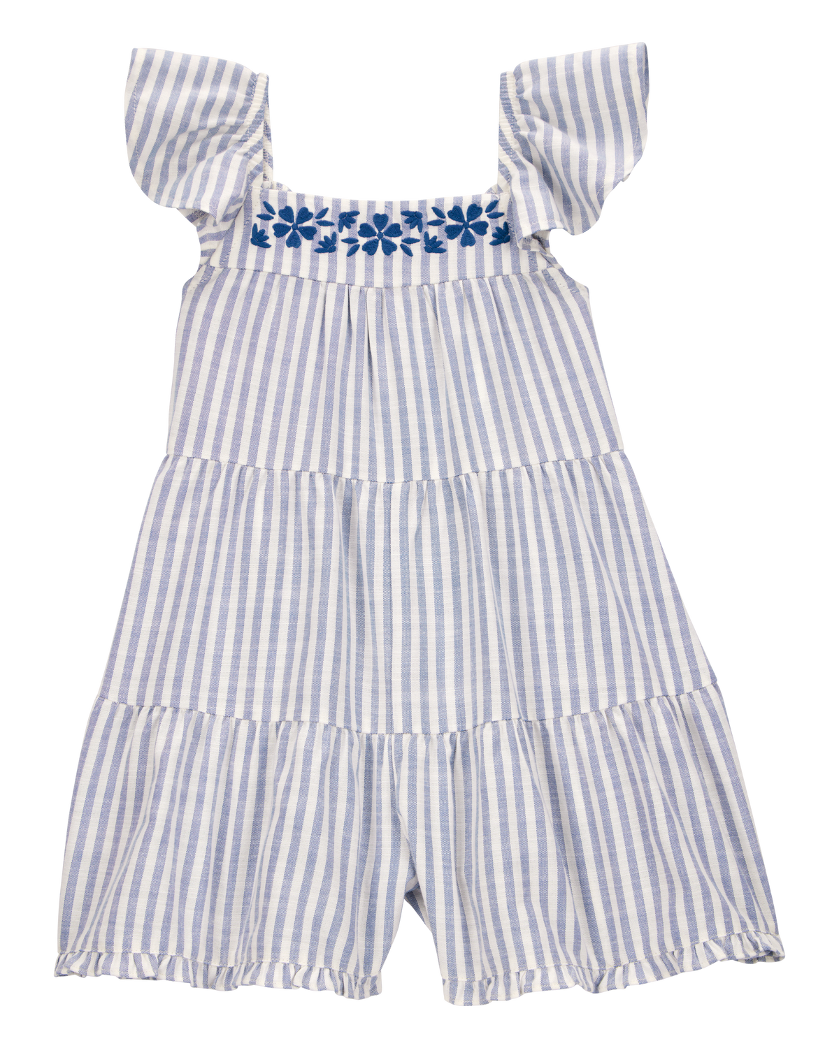 Carter's Toddler Girls Striped Flutter Sleeve Romper 5T Blue/White