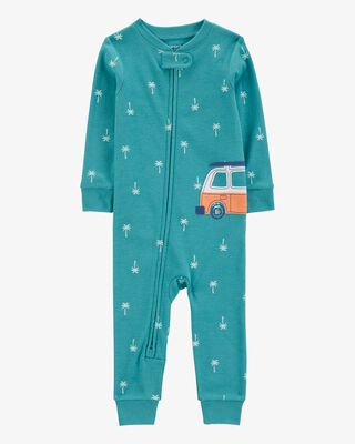 Product image 1 of Baby Car Palm Tree Snug Fit Cotton Footless 1-Piece Pajamas - Turquoise