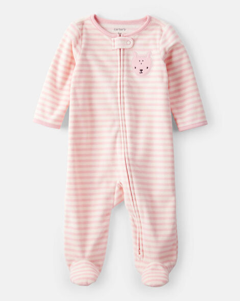 baby girl deer loose fit long-sleeve sleep & play pajamas - pink