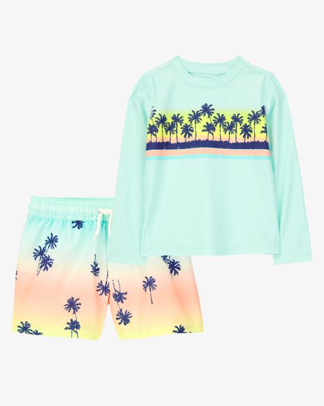  Product image 1 of Toddler 2-Piece Palm Tree Rashguard & Swim Trunk Set