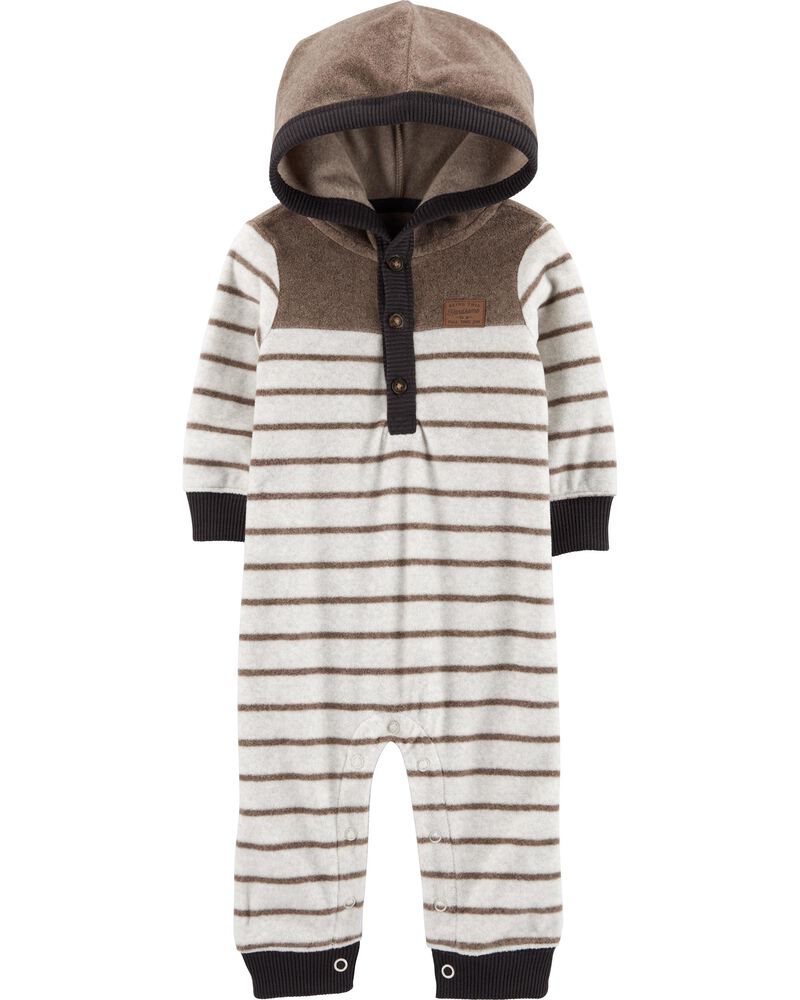 Striped Hooded Fleece Jumpsuit