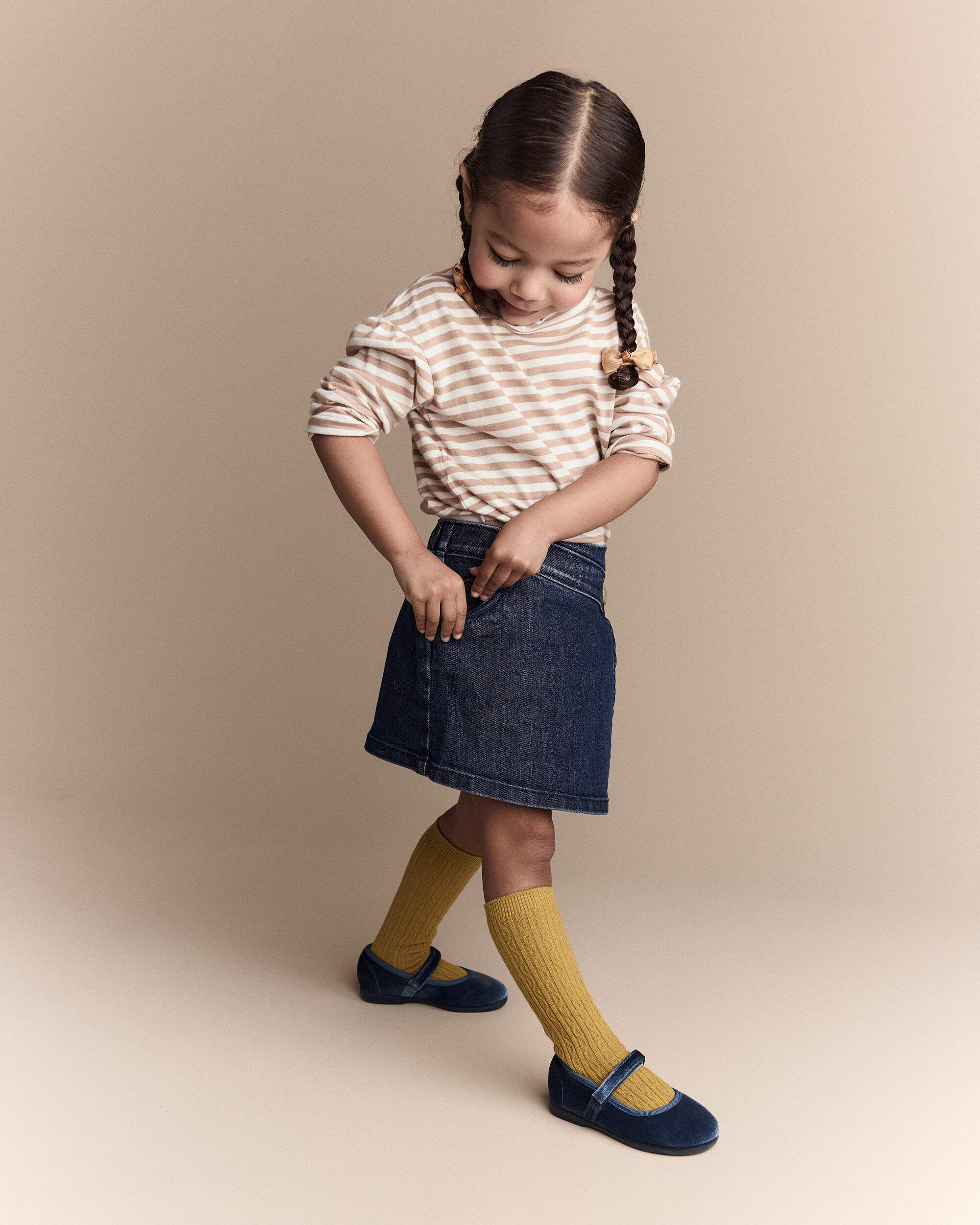 Toddler Girl Striped Long-Sleeve Relaxed Tee - Cream/Tan