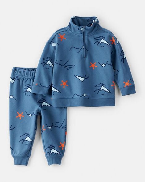 baby boy 2-piece mountain french terry quarter-zip & jogger set - blue