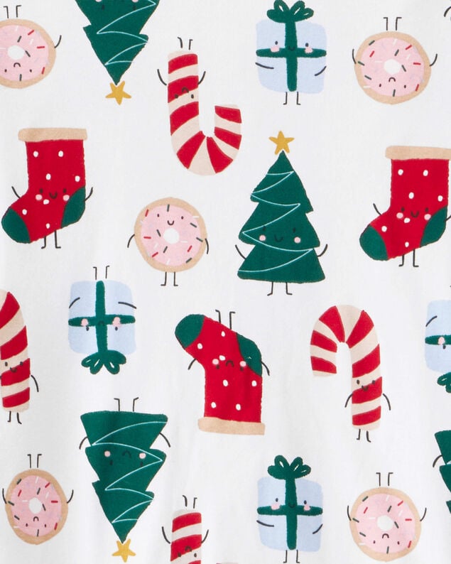 Product image 2 of Adult Christmas Print 100% Cotton Long-Sleeve 2-Piece Pajamas - White
