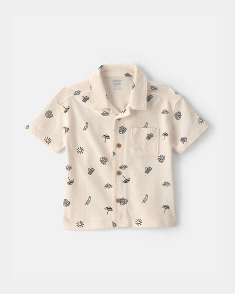 toddler boy beach short-sleeve button-down shirt - black/ivory