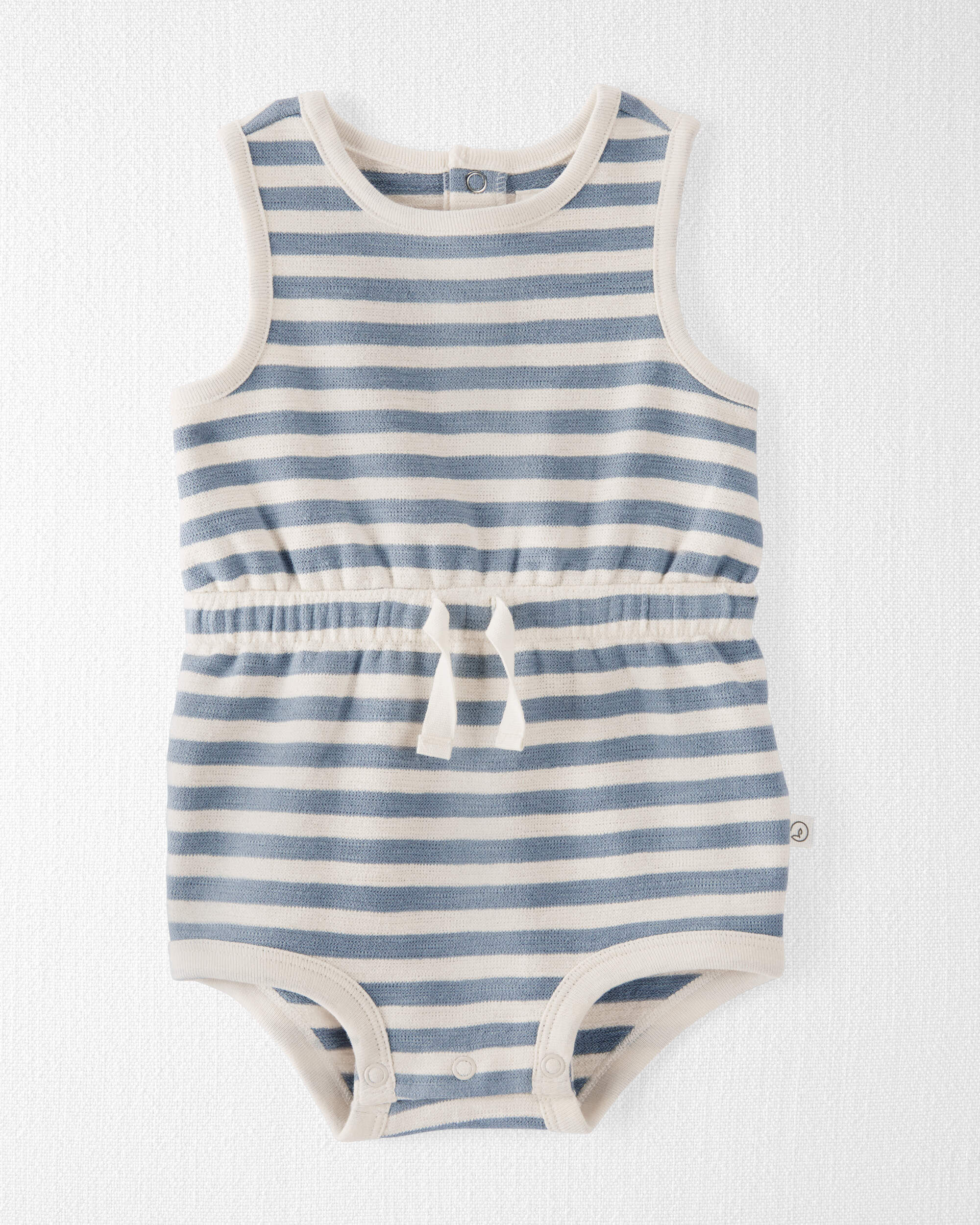 Baby Organic Cotton Blue Striped Bubble Romper - Little